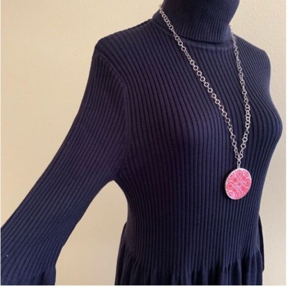 Eliza J Ribbed Knit Dress Turtleneck Navy - Picture 4 of 9